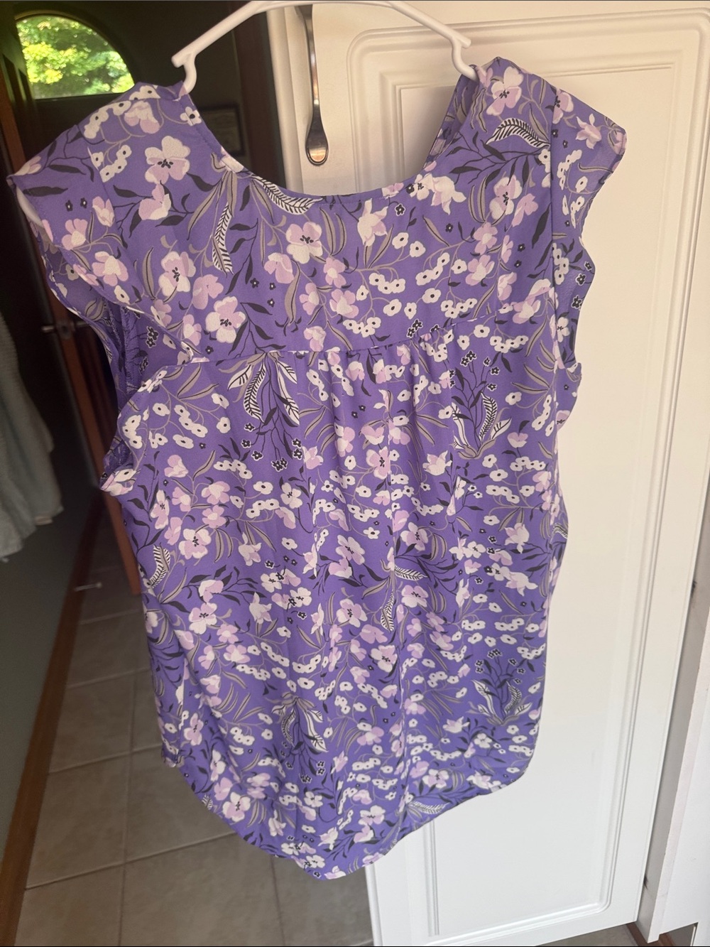 LOFT Lavender Floral V-Neck Cap-Sleeve Top - Picture 3 of 3